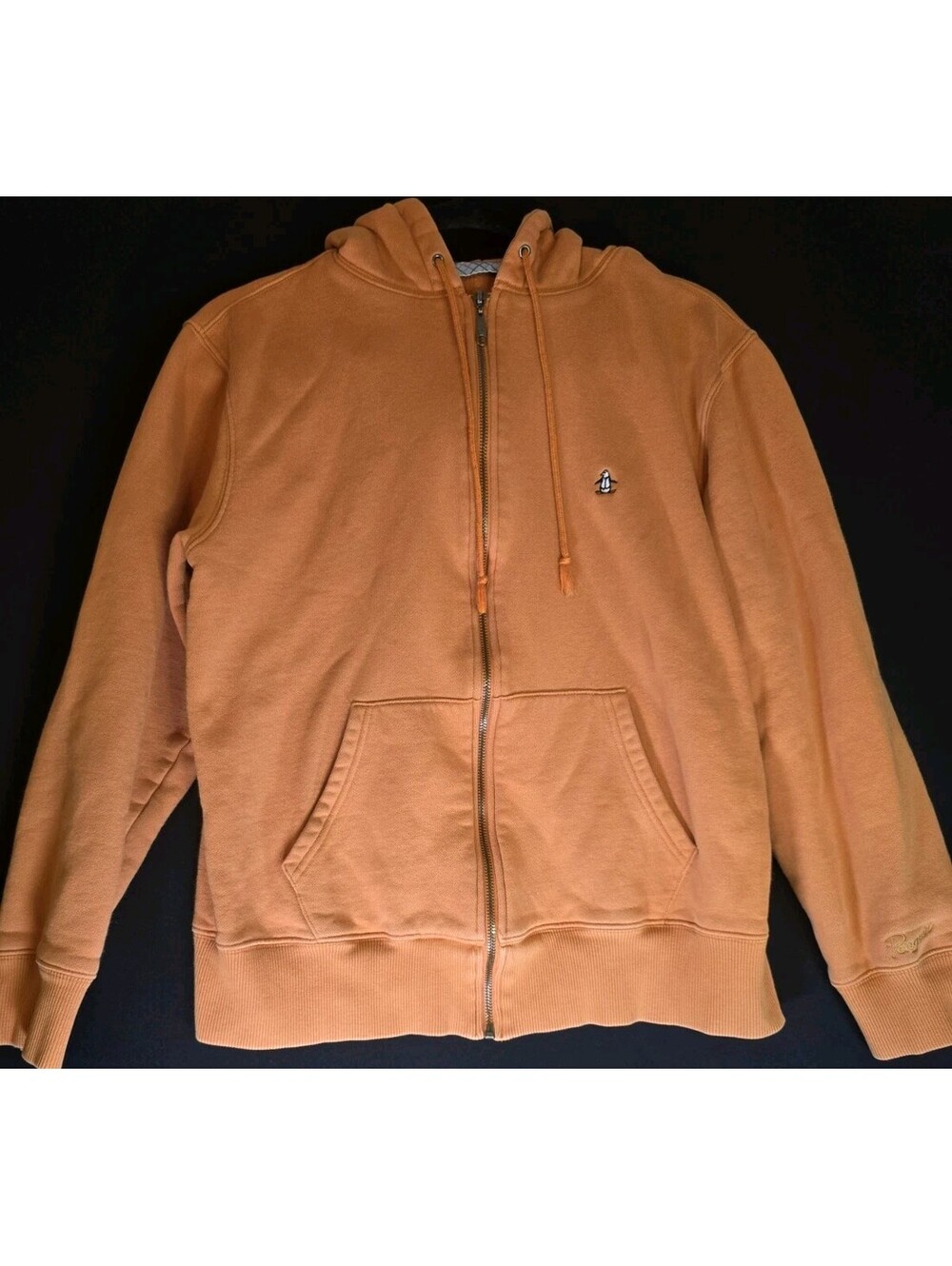 Vintage Original Penguin Orange Full Zip Hoodie Sweatshirt Y2K Small